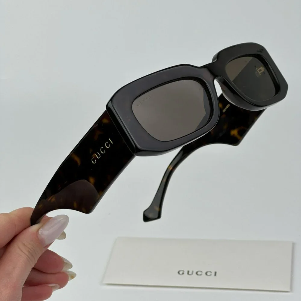 Gucci GG1426S 002 BRAND NEW Sunglasses Dark Havana Brown Unisex Rectangle